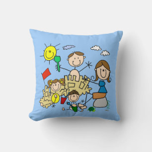 Stick Figures Family Beach Fun Cushion