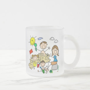 Stick Figures Family Beach Fun Frosted Glass Coffee Mug