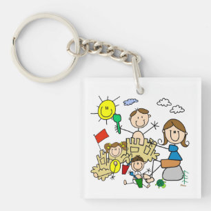 Stick Figures Family Beach Fun Key Ring