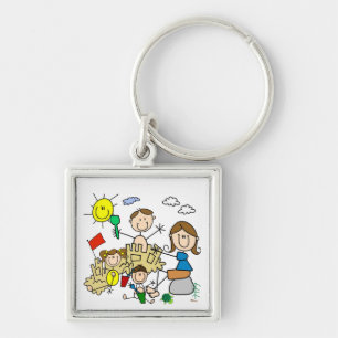 Stick Figures Family Beach Fun Key Ring