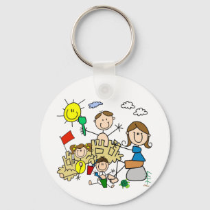 Stick Figures Family Beach Fun Key Ring