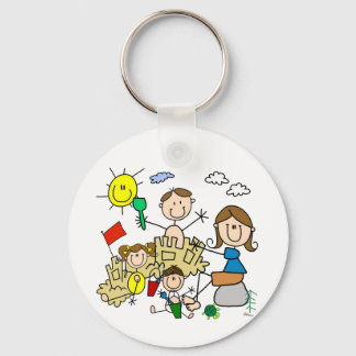 Stick Figures Family Beach Fun Key Ring
