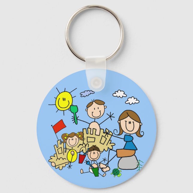 Stick Figures Family Beach Fun Key Ring (Front)