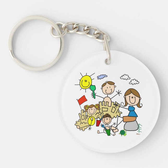 Stick Figures Family Beach Fun Key Ring (Front)