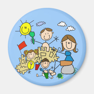 Stick Figures Family Beach Fun Magnet