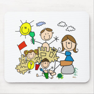 Stick Figures Family Beach Fun Mouse Mat