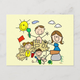 Stick Figures Family Beach Fun Postcard