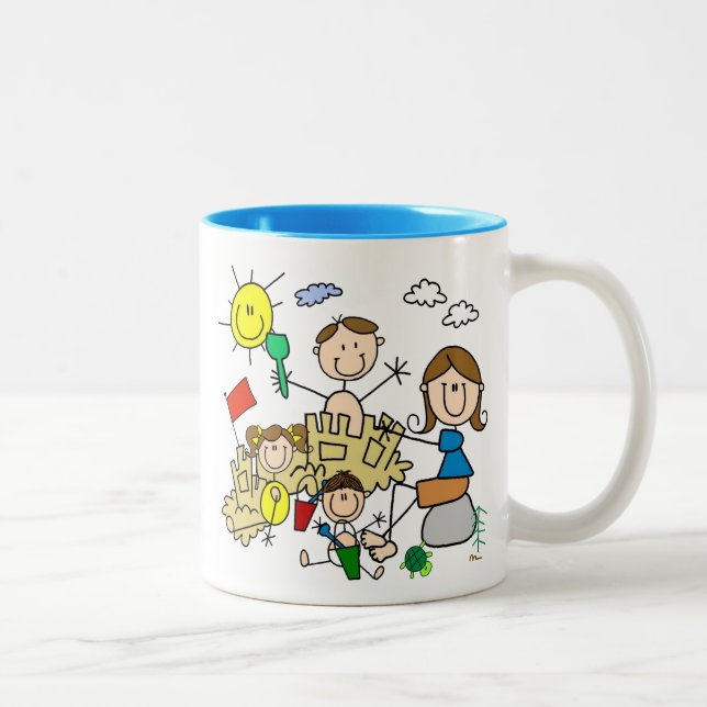 Stick Figures Family Beach Fun Two-Tone Coffee Mug (Right)