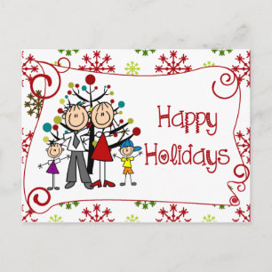 Stick Figures Family Happy Holidays Postcard