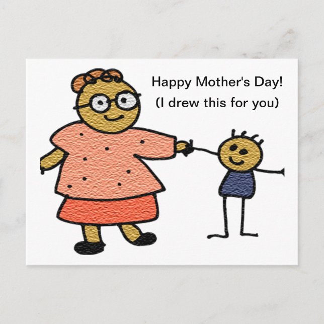 Stick Figures of Mother and Child for Mother's Day Postcard (Front)