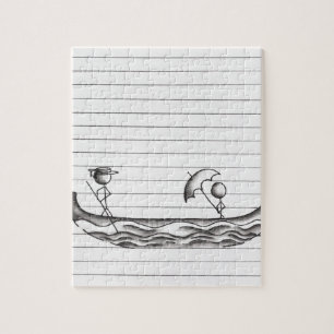 Stick Figures on a Gondola Boat Jigsaw Puzzle