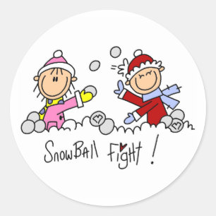 Stick Figures Snowball Fight Classic Round Sticker