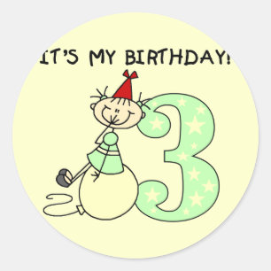 Stick Girl 3rd Birthday Tshirts and Gifts Classic Round Sticker
