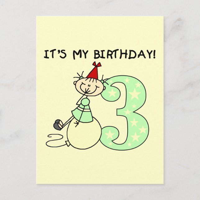 Stick Girl 3rd Birthday Tshirts and Gifts Postcard (Front)