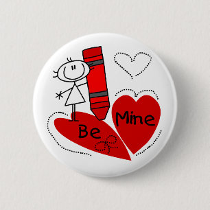 Stick Girl Be Mine Valentine 6 Cm Round Badge