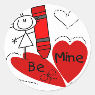 Stick Girl Be Mine Valentine Classic Round Sticker