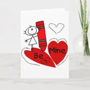 Stick Girl Be Mine Valentine Holiday Card