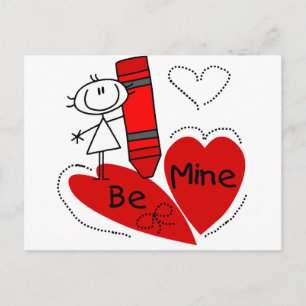Stick Girl Be Mine Valentine Holiday Postcard