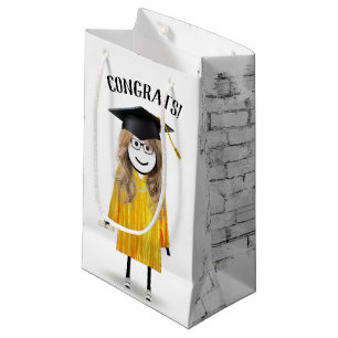 Stick Girl Graduate with Black Cap and Diploma  Small Gift Bag