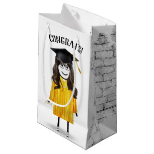 Stick Girl Graduate with Black Cap and Diploma  Small Gift Bag
