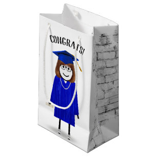 Stick Girl Graduate with Blue Cap and Diploma Small Gift Bag