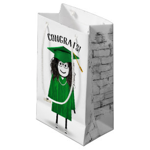 Stick Girl Graduate with Cap and Diploma Small Gift Bag