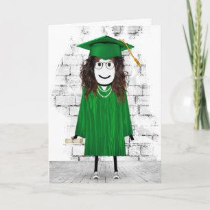 Stick Girl Graduate with Diploma Card