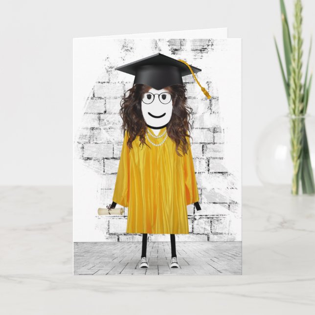 Stick Girl Graduate with Diploma  Card (Front)