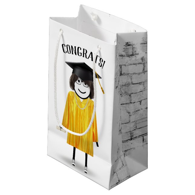 Stick Girl Graduate with Diploma    Small Gift Bag (Front Angled)