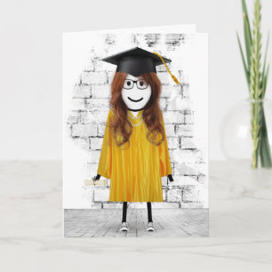 Stick Girl Graduate with Hair and Diploma  Card