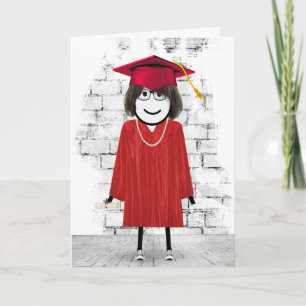 Stick Girl Graduate with Hair and Diploma Card