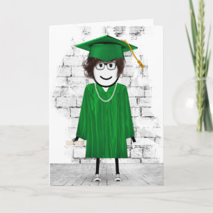 Stick Girl Graduate with Hair and Diploma   Card