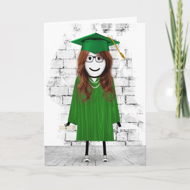 Stick Girl Graduate with Hair and Diploma Card (Front)