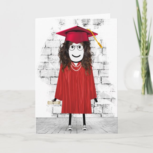 Stick Girl Graduate with Hair and Diploma  Card (Front)