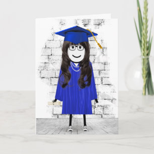Stick Girl Graduate with Hair and Diploma  Card