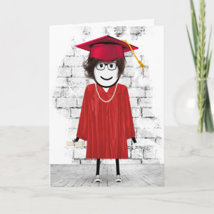 Stick Girl Graduate with Hair and Diploma  Card