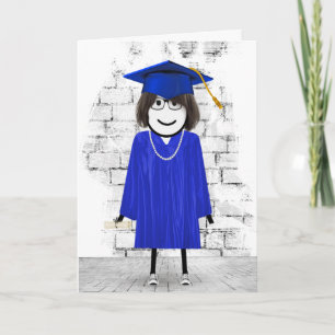 Stick Girl Graduate with Hair and Diploma   Card