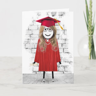 Stick Girl Graduate with Hair and Diploma  Card