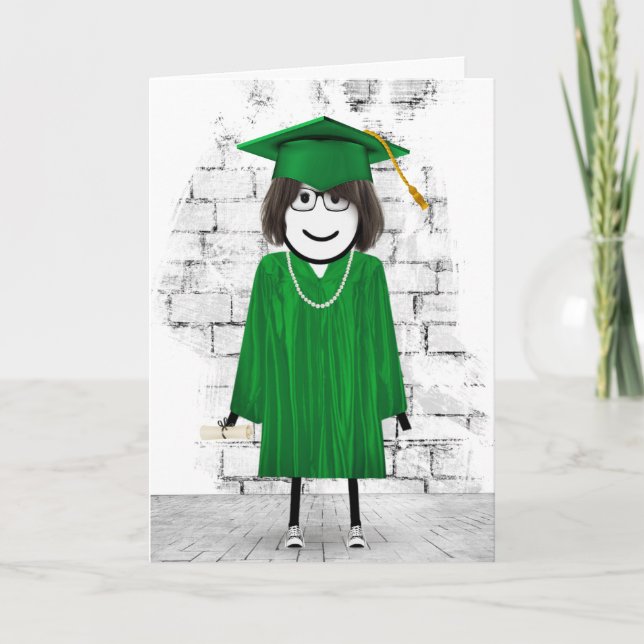 Stick Girl Graduate with Hair and Diploma  Card (Front)