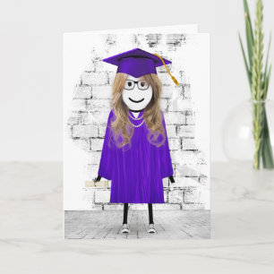 Stick Girl Graduate with Hair and Diploma  Card
