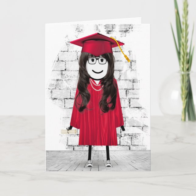 Stick Girl Graduate with Hair and Diploma  Card (Front)