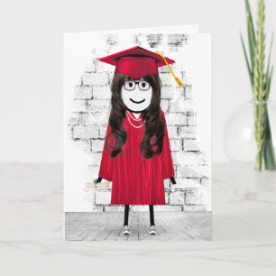 Stick Girl Graduate with Hair and Diploma  Card
