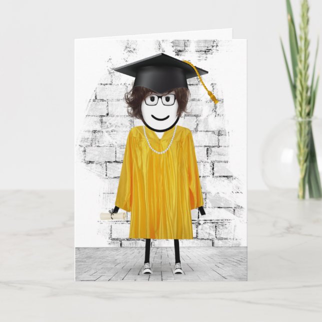 Stick Girl Graduate with Hair and Diploma  Card (Front)