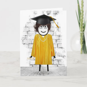 Stick Girl Graduate with Hair and Diploma  Card