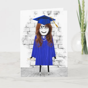 Stick Girl Graduate with Hair and Diploma  Card