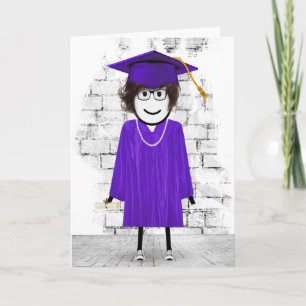 Stick Girl Graduate with Hair and Diploma Card