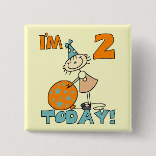 Stick Girl I'm 2 Today Tshirts and Gifts 15 Cm Square Badge