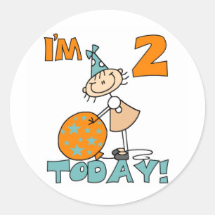 Stick Girl I'm 2 Today Tshirts and Gifts Classic Round Sticker