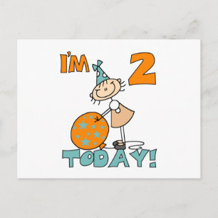 Stick Girl I'm 2 Today Tshirts and Gifts Postcard