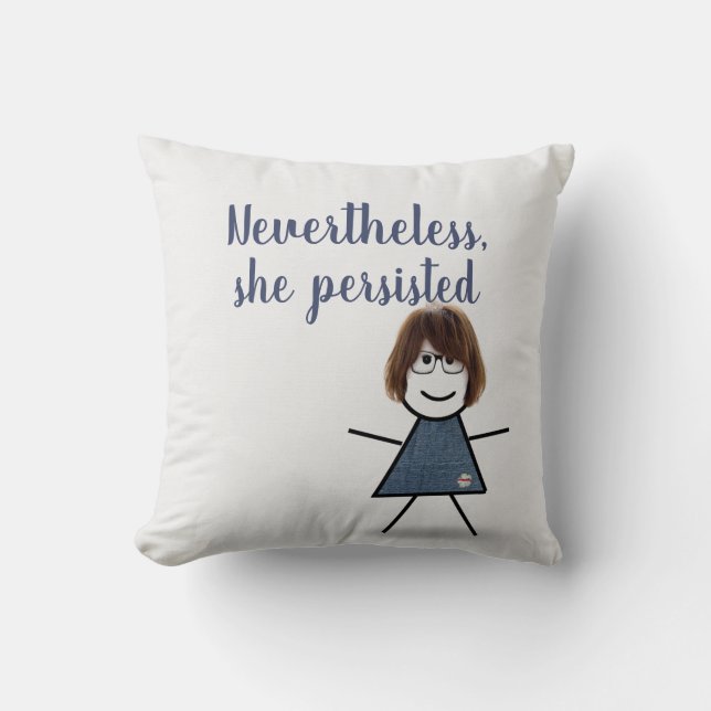 Stick Girl in Denim Dress with Quote Cushion (Front)
